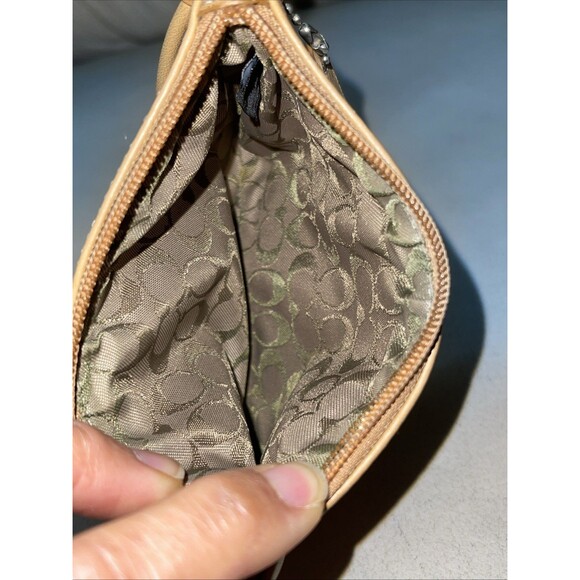 Coach Top Zip Wristlet Strap Mini Wallet Soft Leather Tan Brown - Picture 10 of 11